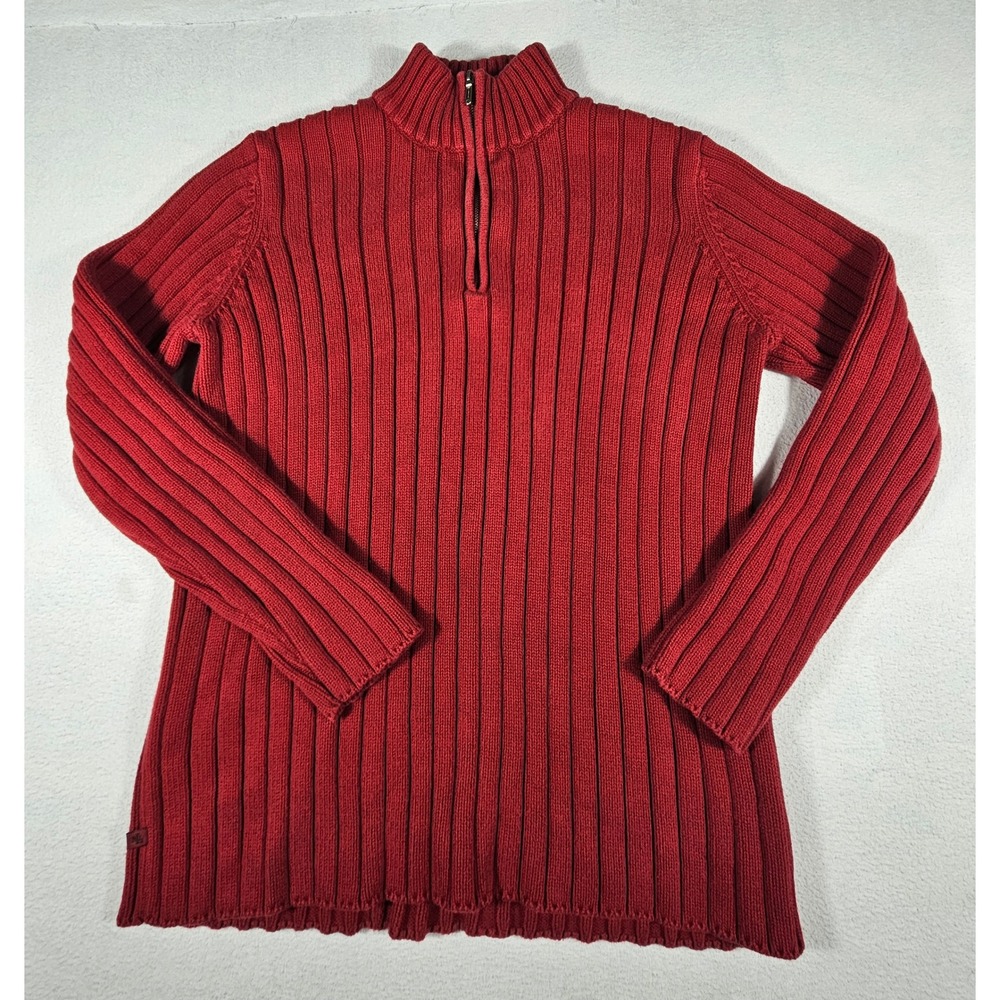 Lauren Ralph Lauren Womens Red Ribbed Knit Quarter Zip Mock Neck Sweater LRL